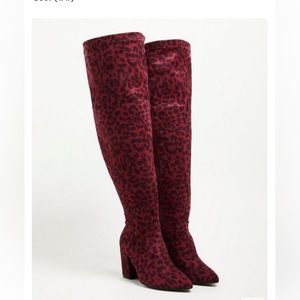 Nwt Torrid Burgandy Leopard Over the Knee Boots Wide width